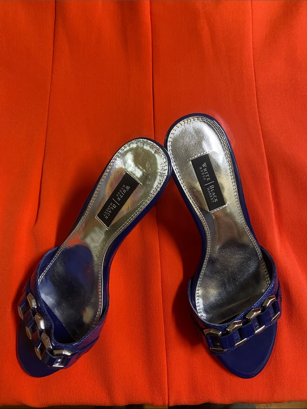 White House Black Market Royal Blue Chain-Link Slide Mules